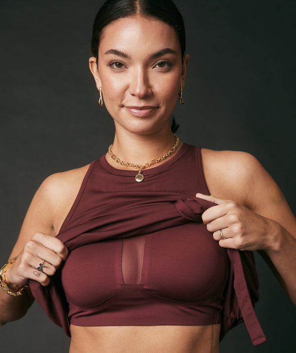 Model is 5’10, wears bra size 34B, SheBird size 2 | Dark Cherry #color_dark cherry