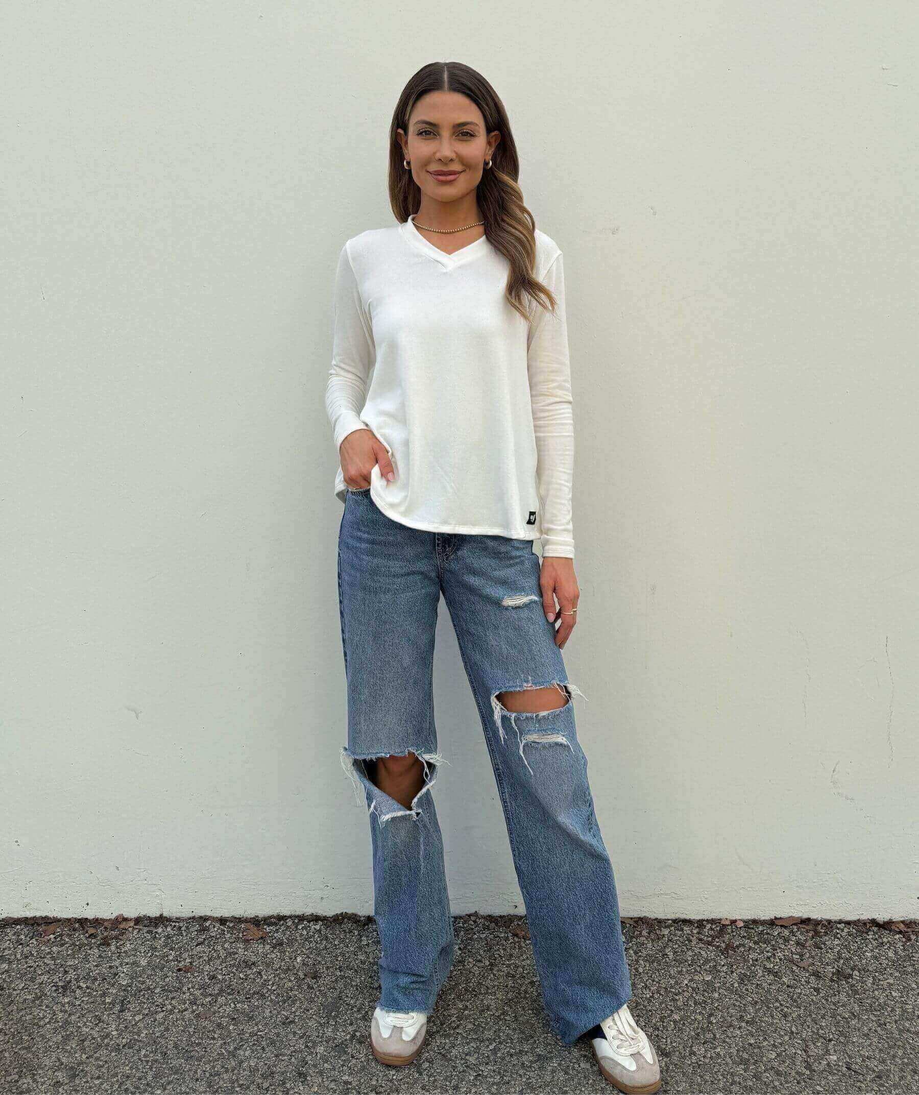 Model is 5'8, wears SheBird size 2| Bone #color_bone