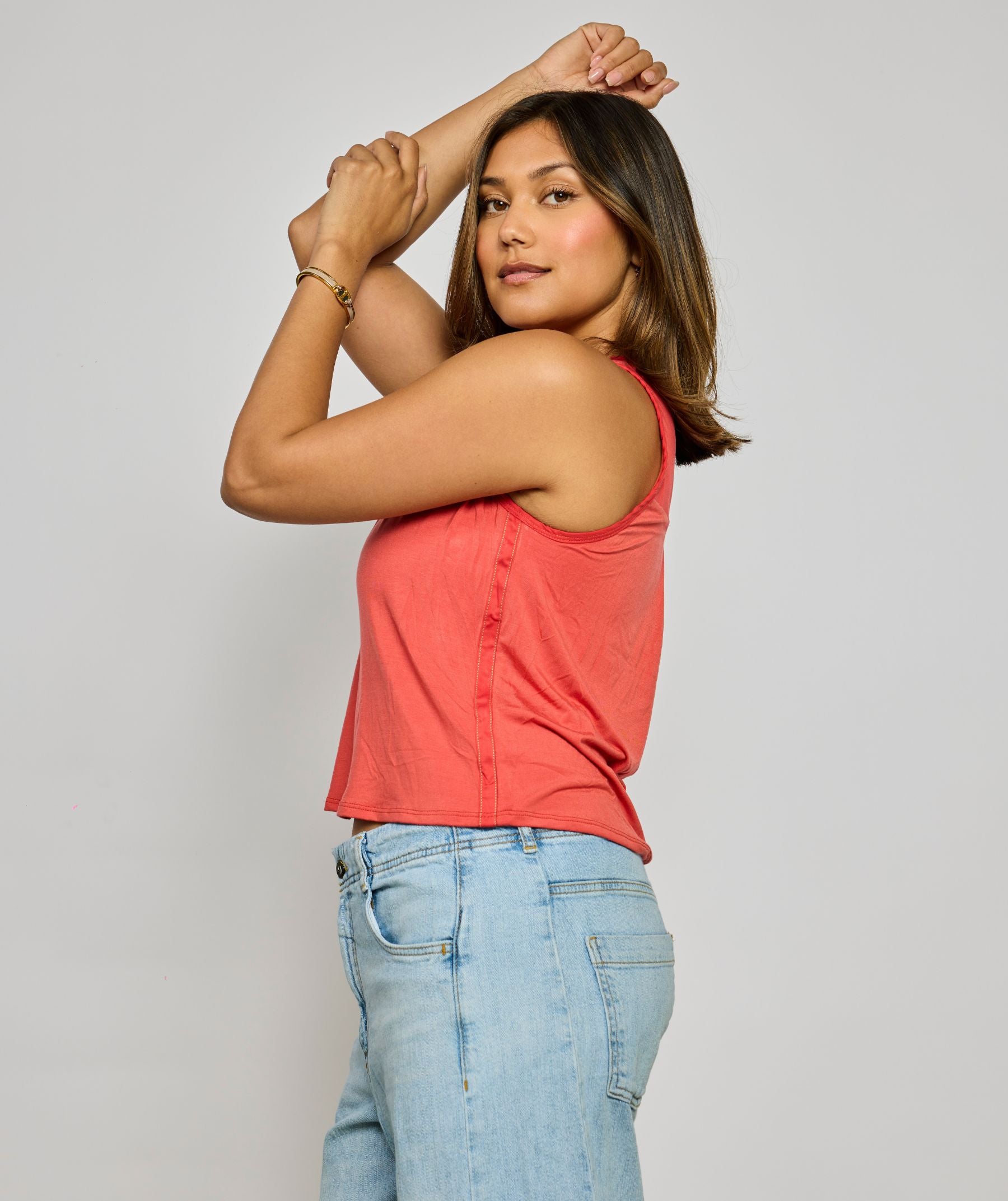 Sheila Henley Sleeveless Top With Built-in Bra